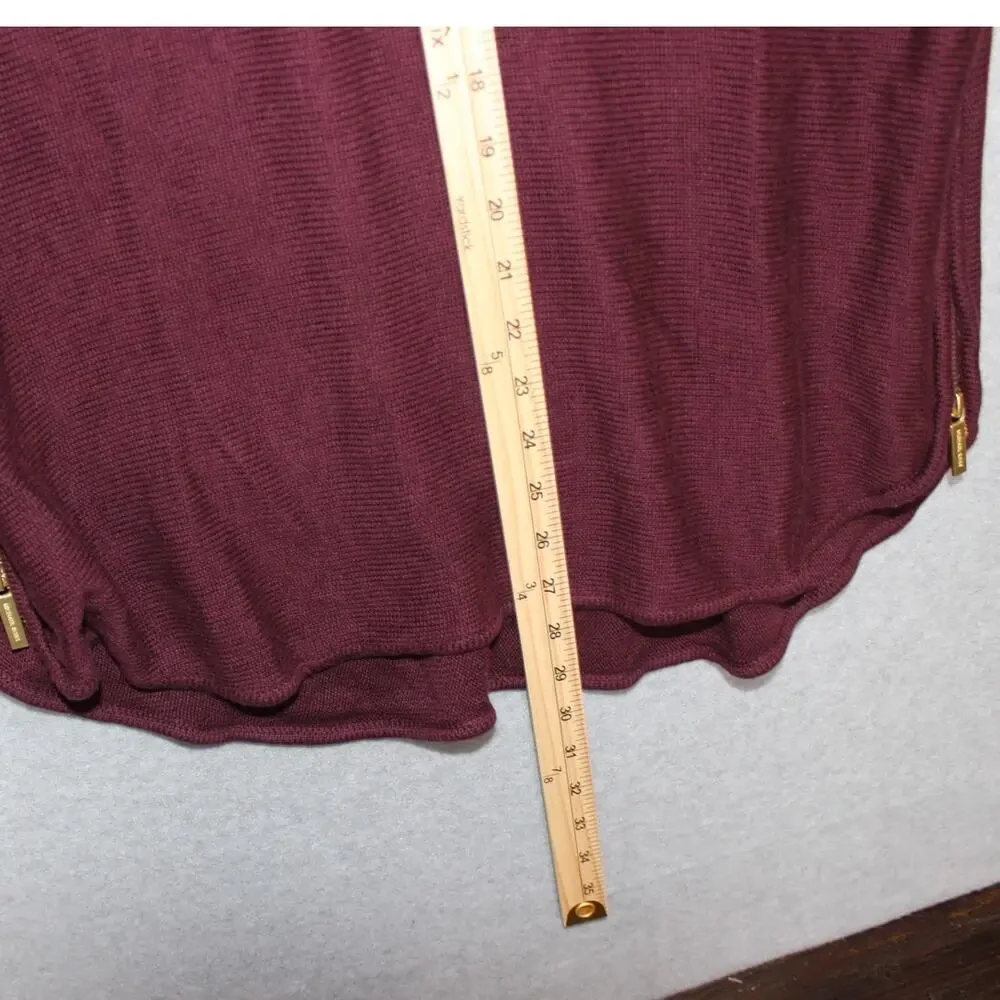 MICHAEL KORS Sweater Sz Large Burgundy Knit Gold Metal Zippers‎
